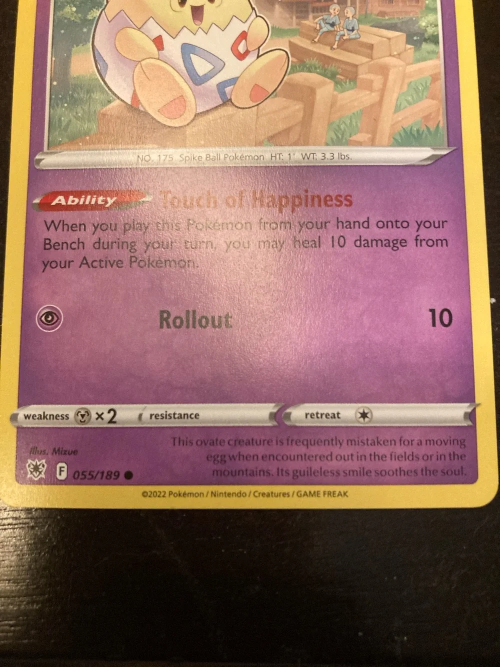 Pokemon Togepi Card - Purple Art with Yellow Frame